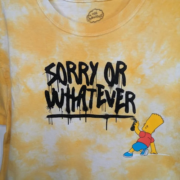 Vtg The Simpsons T Shirt S Yellow Tie Dye Sorry or Whatever Bart Simpson Graphic - Picture 5 of 10